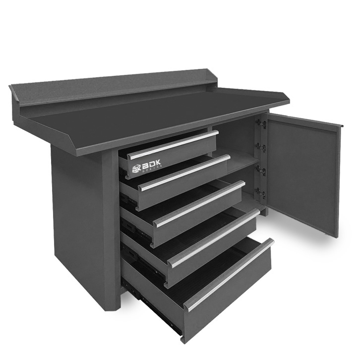 Banco de trabajo metálico de calidad con cajones y puerta. Modelo BTD350 – Marca BDK Design. Color gris medio- 1 Banco de trabajo metálico de calidad con cajones y puerta. Modelo BTD350 - Marca BDK Design. Color gris medio- 1