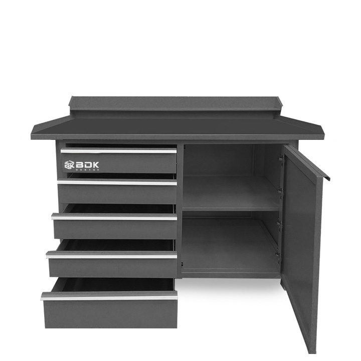 Banco de trabajo metálico de calidad con cajones y puerta. Modelo BTD350 – Marca BDK Design. Color gris medio- 2 Banco de trabajo metálico de calidad con cajones y puerta. Modelo BTD350 - Marca BDK Design. Color gris medio- 2
