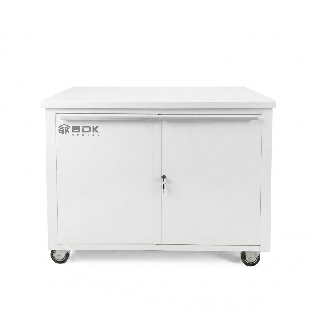Banco metalico móvil - Modelo BTE 1800 - Marca BDK Design -Color blanco