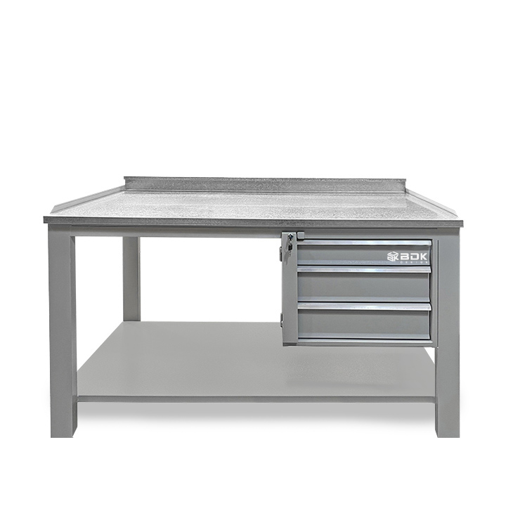 Banco de chapa industrial con cajones y superficie de chapa galvanizada - Modelo BTE 500- Marca BDK Design - Color gris perla (3)