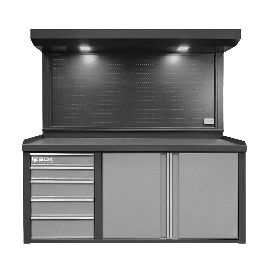 Banco de trabajo metalico con cajonera fija - Modelo BPF 840 TA CF - Marca BDK Design. Color Combinado