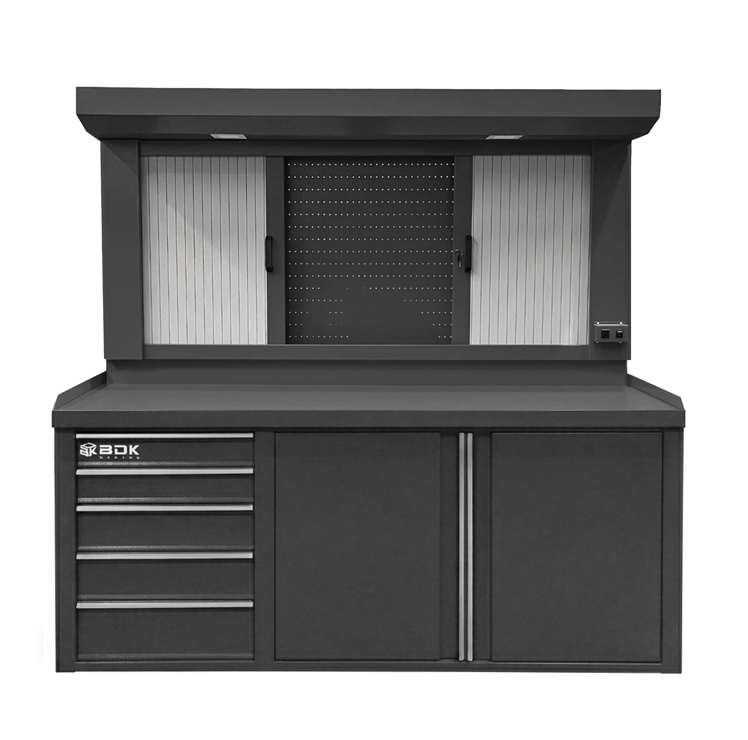 Banco de trabajo metalico con cajonera fija - Modelo BPF 840 TC CF - Marca BDK Design. Color gris medio